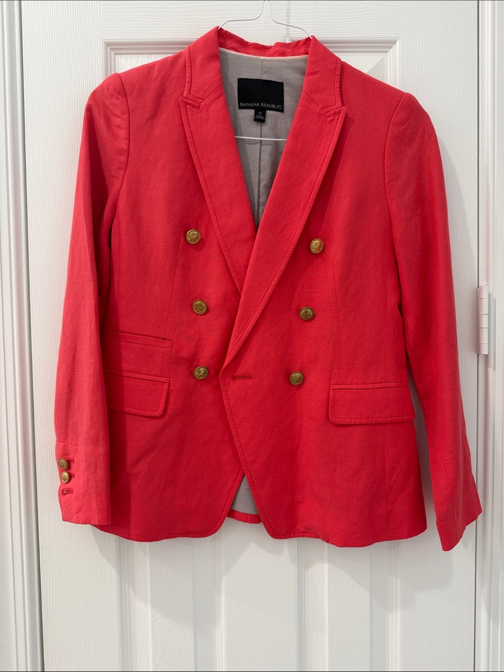 Banana Republic Coral Double-Breasted Blazer with Gold Buttons